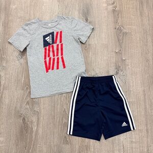 adidas Gray Tee with Red Graphic & Navy Shorts Size 7